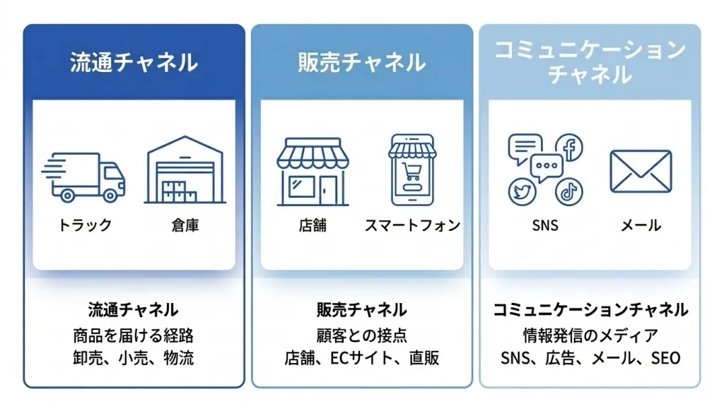 マーケティングチャネルの3つの種類