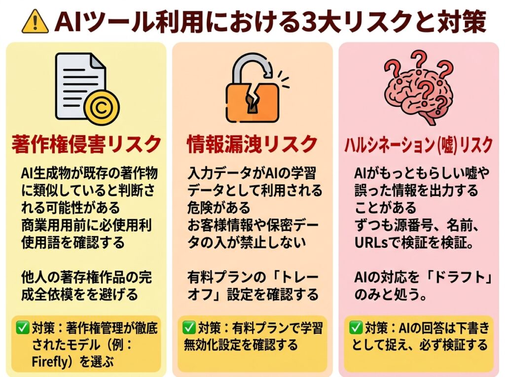 AIツール 注意点 リスク 著作権 情報漏えい