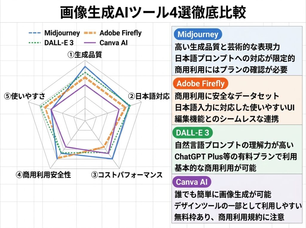 画像生成AI ツール 比較 Midjourney Firefly